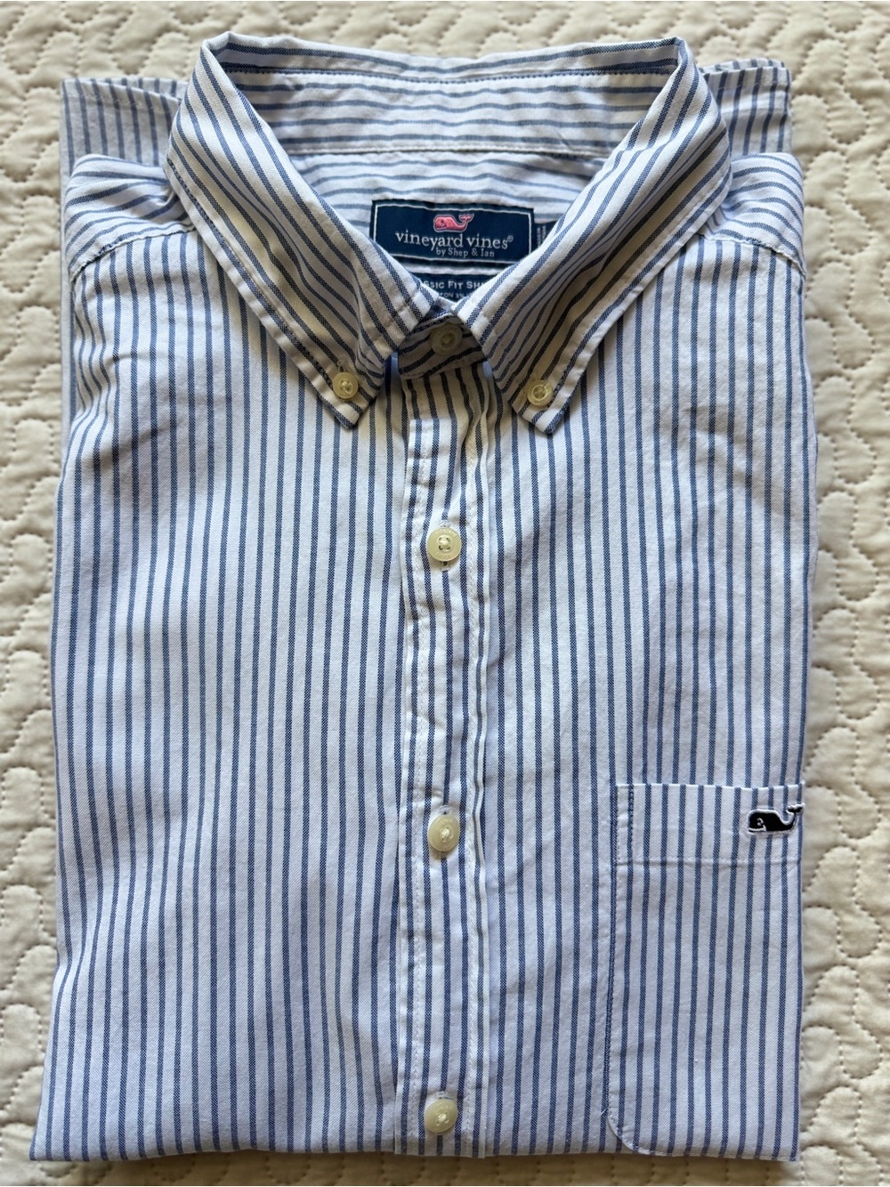 Vineyard Vines Men’s Classic Fit Blue White Striped Button-Down Shirt Size Large